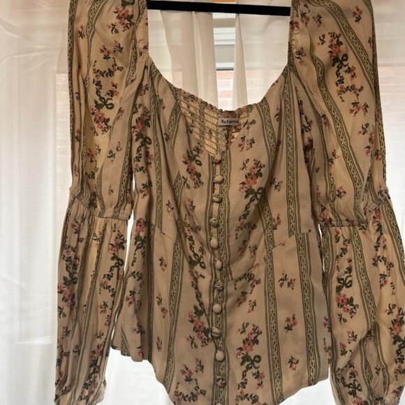 Reformation Cera Top Size 12 Cream & Pink Floral Design - Picture 3 of 5